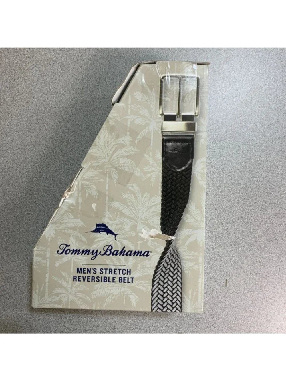 NWT Tommy Bahama Men's S/M Stretch Reversible Belt Black & Grey Adjustable Fit